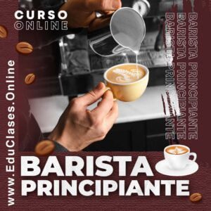 Estudiante preparando un latte en el curso online de Barista Principiante.